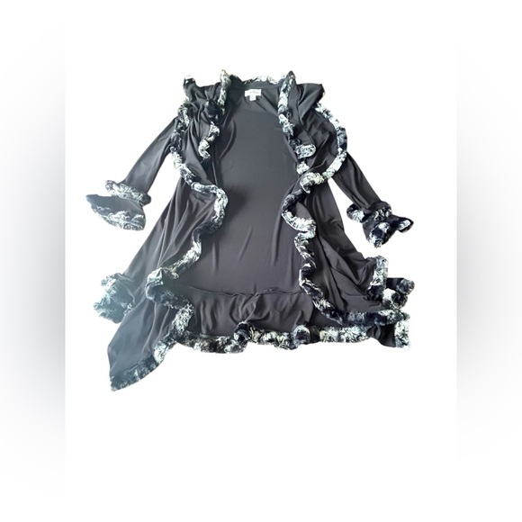 EUC Joseph Ribkoff Long Black Cardigan/ Jacket with Faux Gray Fur in Size 6. - Picture 6 of 13